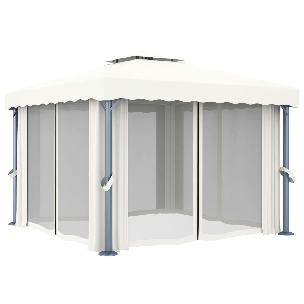 Prieel Met Gordijn En Led-Lichtslinger Wit 3 x 3 m Crème