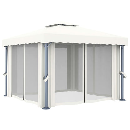 Prieel Met Gordijn En Led-Lichtslinger Wit 3 x 3 m Crème