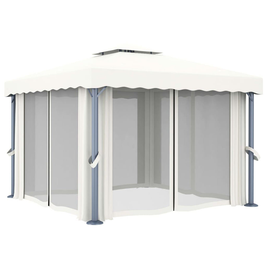 Prieel Met Gordijn En Led-Lichtslinger Wit 3 x 3 m Crème