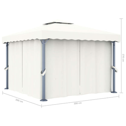 Prieel Met Gordijn En Led-Lichtslinger Wit 3 x 3 m Crème