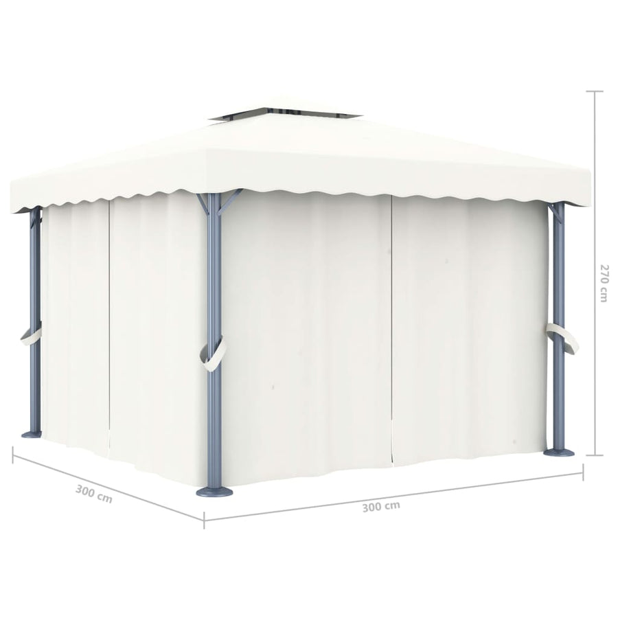 Prieel Met Gordijn En Led-Lichtslinger Wit 3 x 3 m Crème