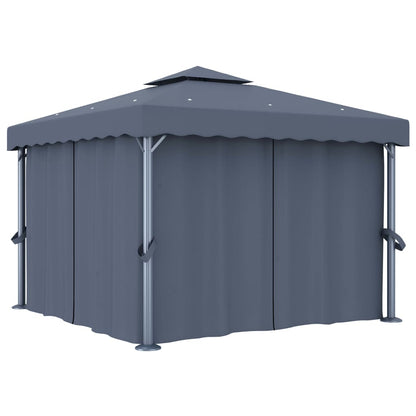 Prieel Met Gordijn En Led-Lichtslinger Kleurig 3 x 3 m Antraciet