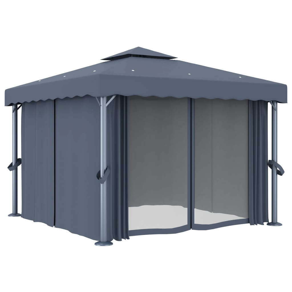 Prieel Met Gordijn En Led-Lichtslinger Kleurig 3 x 3 m Antraciet