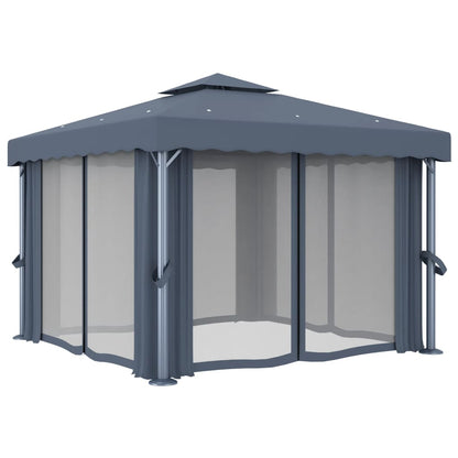 Prieel Met Gordijn En Led-Lichtslinger Kleurig 3 x 3 m Antraciet