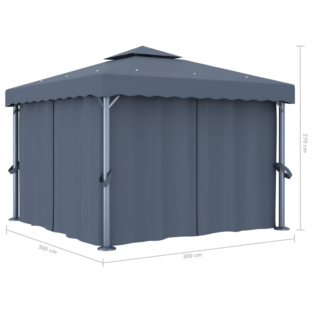 Prieel Met Gordijn En Led-Lichtslinger Kleurig 3 x 3 m Antraciet