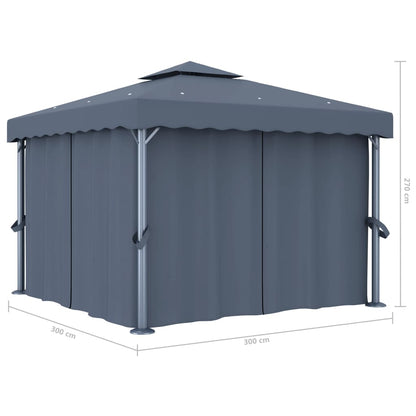 Prieel Met Gordijn En Led-Lichtslinger Kleurig 3 x 3 m Antraciet