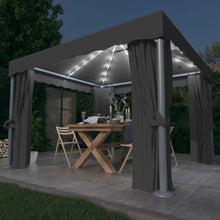 Prieel Met Gordijn En Led-Lichtslinger Kleurig 3 x 3 m Antraciet