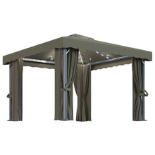 Prieel Met Gordijn En Led-Lichtslinger 3 x 3 m Taupe