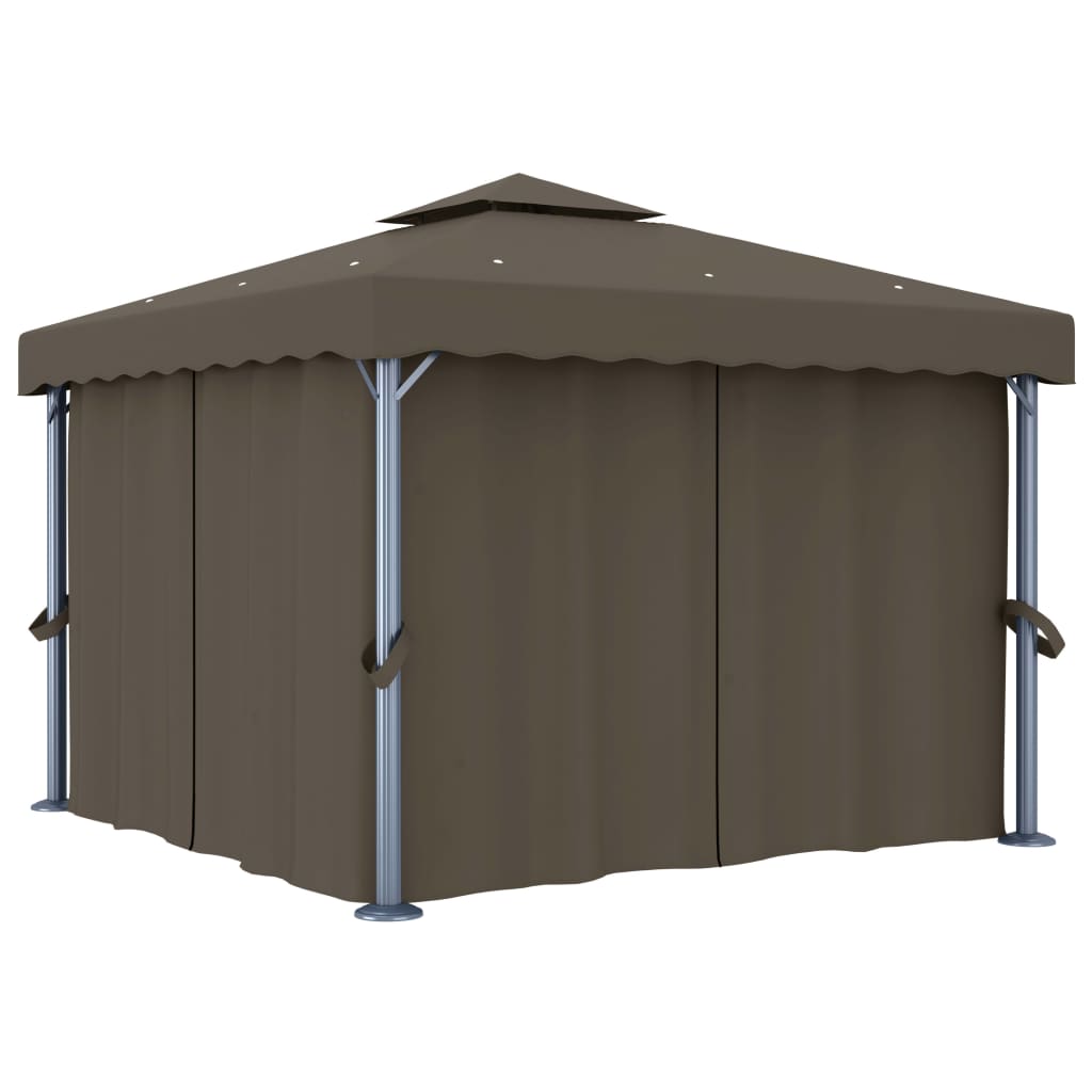 Prieel Met Gordijn En Led-Lichtslinger 3 x 3 m Taupe
