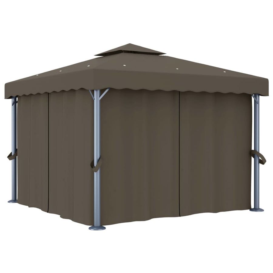 Prieel Met Gordijn En Led-Lichtslinger 3 x 3 m Taupe