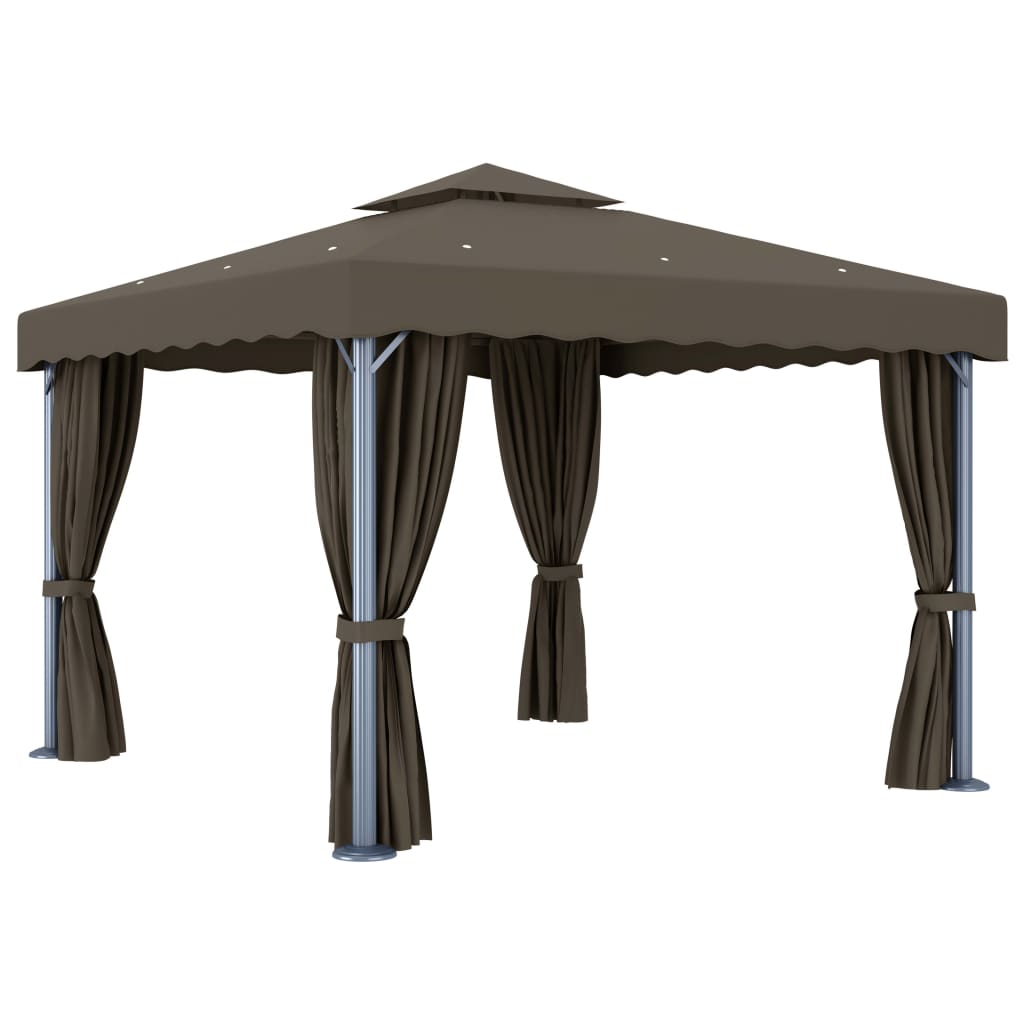 Prieel Met Gordijn En Led-Lichtslinger 3 x 3 m Taupe