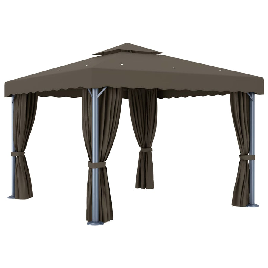 Prieel Met Gordijn En Led-Lichtslinger 3 x 3 m Taupe