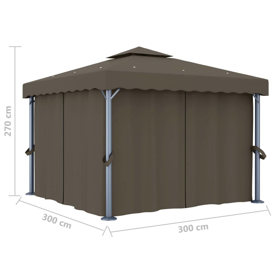 Prieel Met Gordijn En Led-Lichtslinger 3 x 3 m Taupe