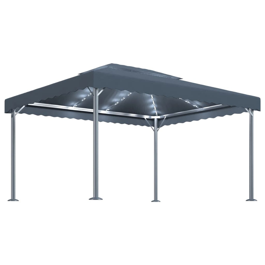 Prieel Met Led-Lichtslinger 400X300 Cm Aluminium Kleur Antraciet