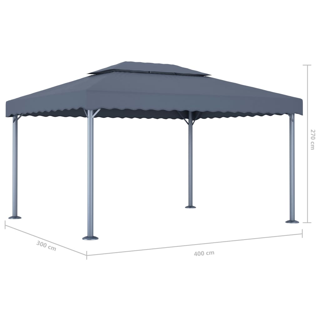 Prieel Met Led-Lichtslinger 400X300 Cm Aluminium Kleur Antraciet