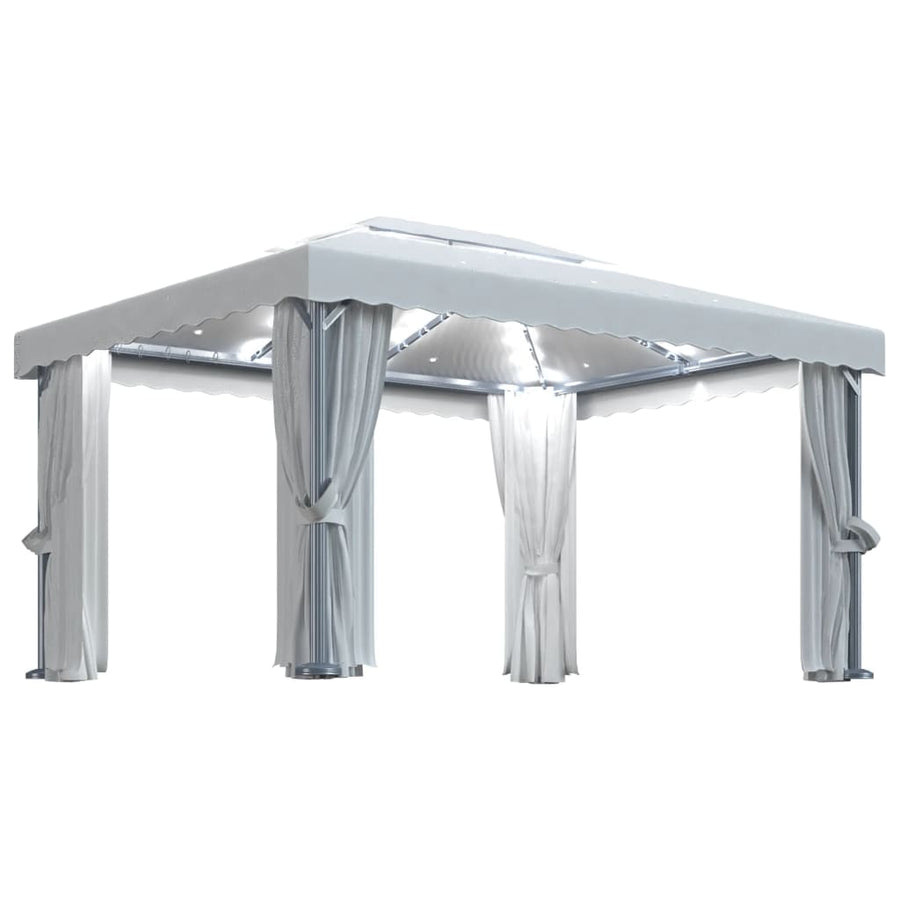 Prieel Met Gordijn En Led-Lichtslinger 4X3 M Wit 4 x 3 cm Crème