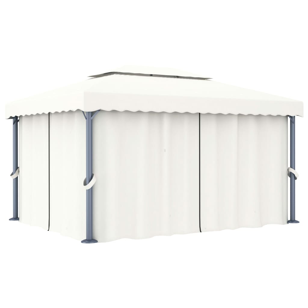 Prieel Met Gordijn En Led-Lichtslinger 4X3 M Wit 4 x 3 cm Crème