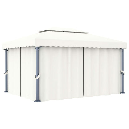 Prieel Met Gordijn En Led-Lichtslinger 4X3 M Wit 4 x 3 cm Crème