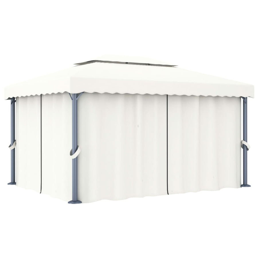 Prieel Met Gordijn En Led-Lichtslinger 4X3 M Wit 4 x 3 cm Crème