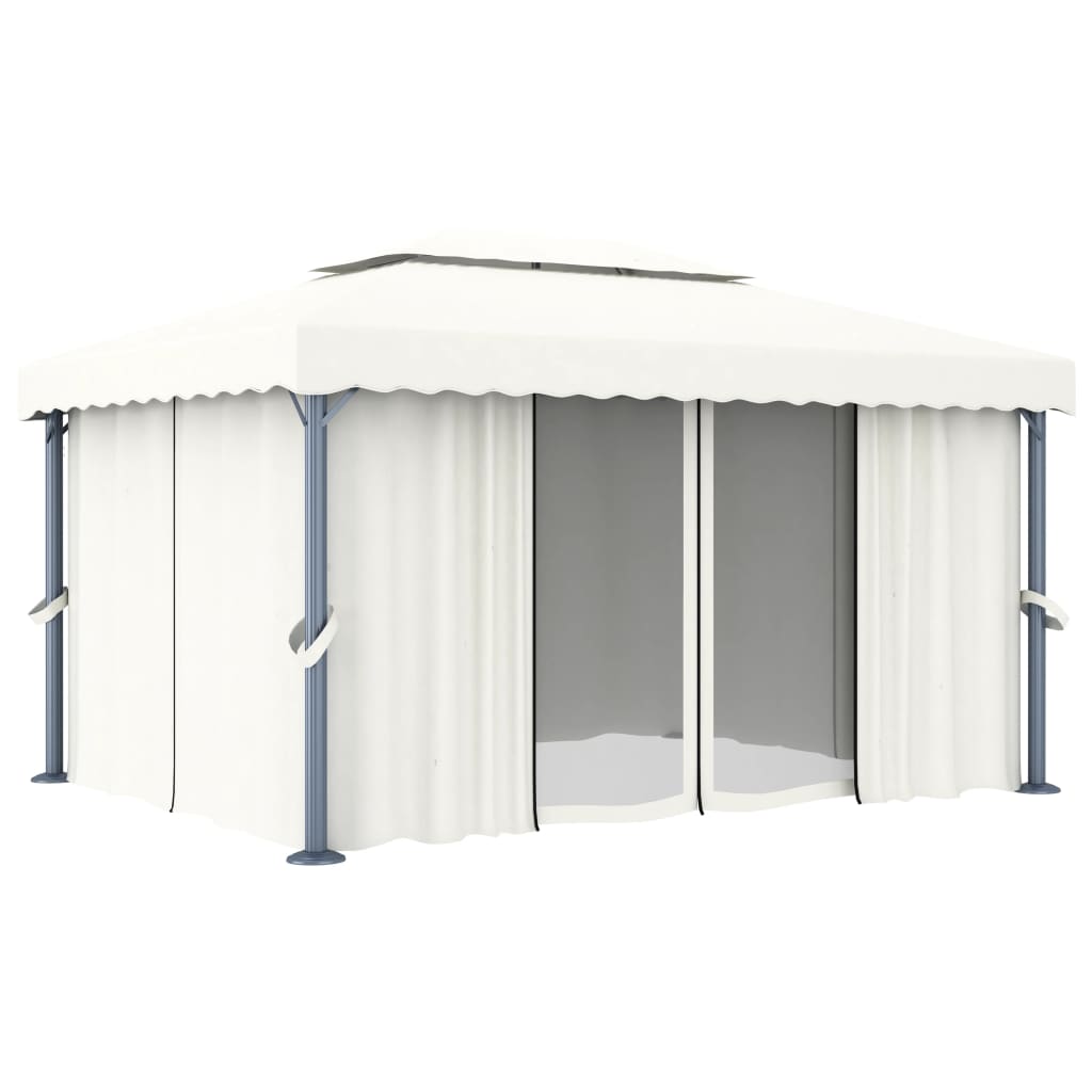 Prieel Met Gordijn En Led-Lichtslinger 4X3 M Wit 4 x 3 cm Crème