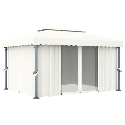 Prieel Met Gordijn En Led-Lichtslinger 4X3 M Wit 4 x 3 cm Crème