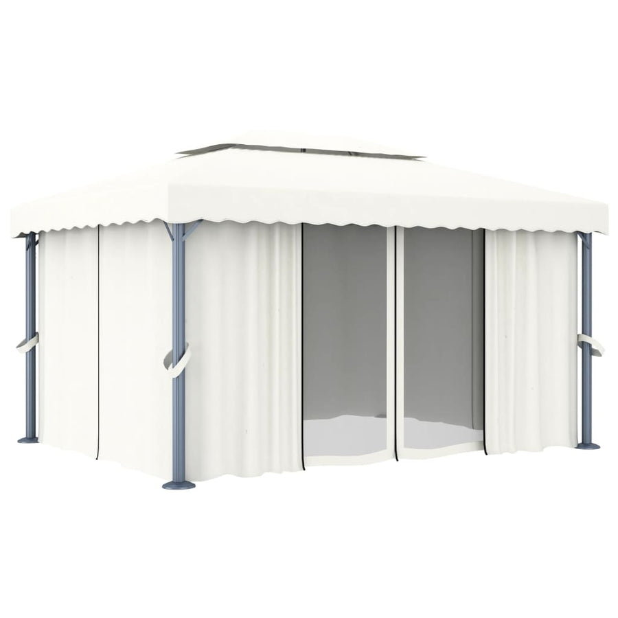 Prieel Met Gordijn En Led-Lichtslinger 4X3 M Wit 4 x 3 cm Crème