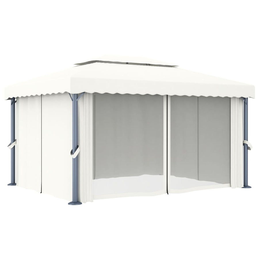 Prieel Met Gordijn En Led-Lichtslinger 4X3 M Wit 4 x 3 cm Crème