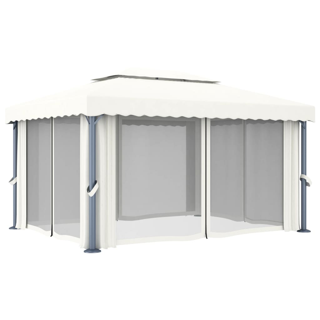 Prieel Met Gordijn En Led-Lichtslinger 4X3 M Wit 4 x 3 cm Crème