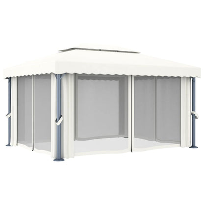 Prieel Met Gordijn En Led-Lichtslinger 4X3 M Wit 4 x 3 cm Crème
