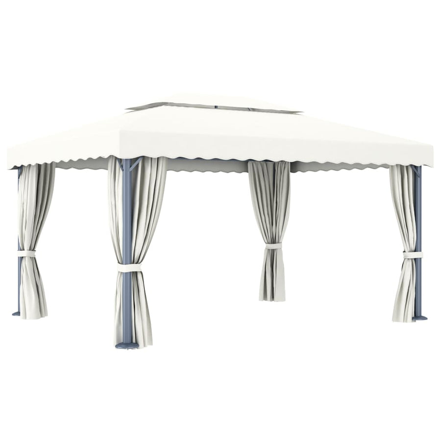 Prieel Met Gordijn En Led-Lichtslinger 4X3 M Wit 4 x 3 cm Crème