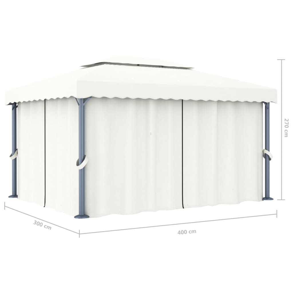 Prieel Met Gordijn En Led-Lichtslinger 4X3 M Wit 4 x 3 cm Crème