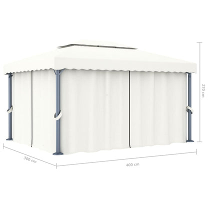Prieel Met Gordijn En Led-Lichtslinger 4X3 M Wit 4 x 3 cm Crème