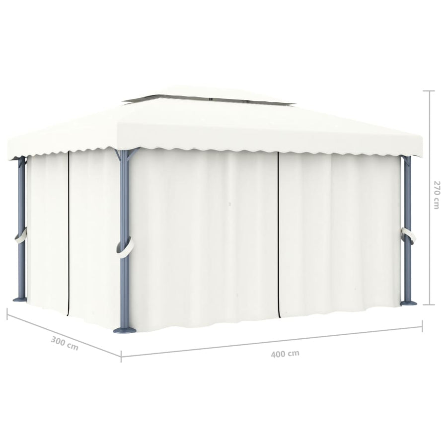 Prieel Met Gordijn En Led-Lichtslinger 4X3 M Wit 4 x 3 cm Crème