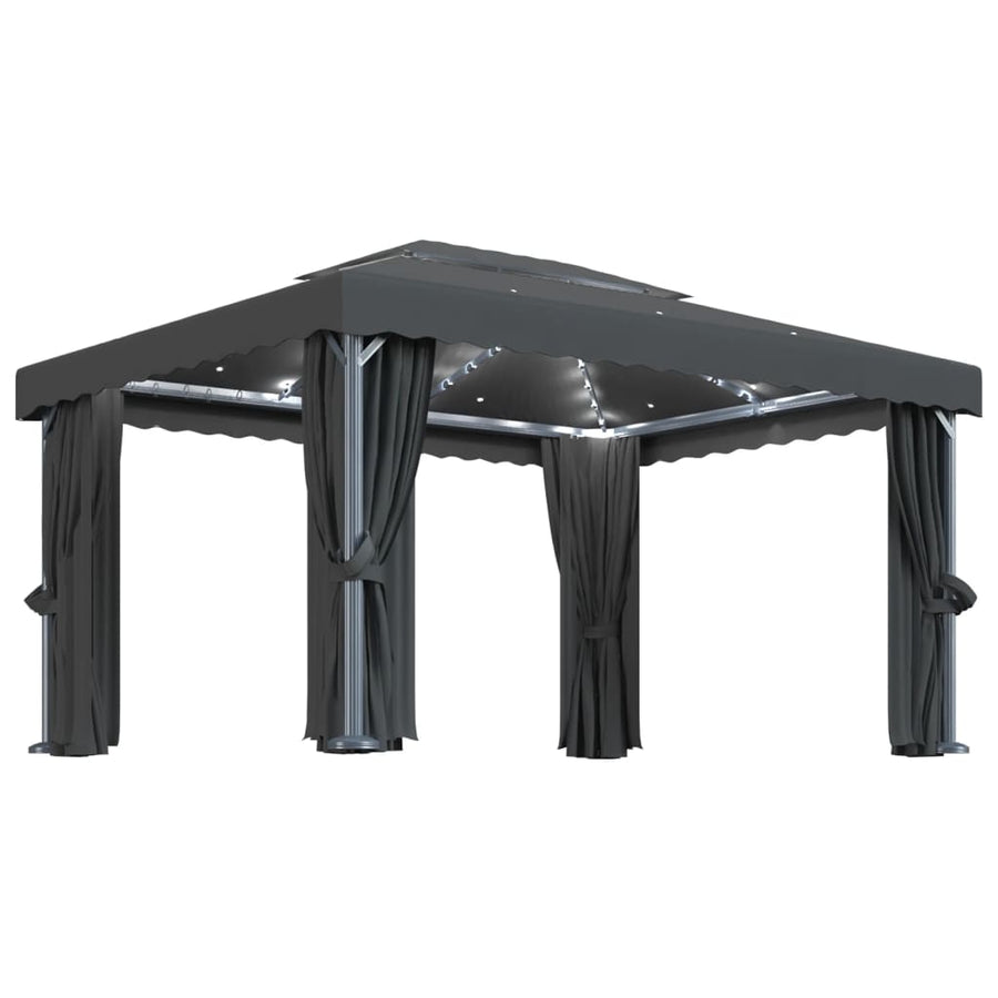 Prieel Met Gordijn En Led-Lichtslinger 4X3 M Kleurig 4 x 3 cm Antraciet