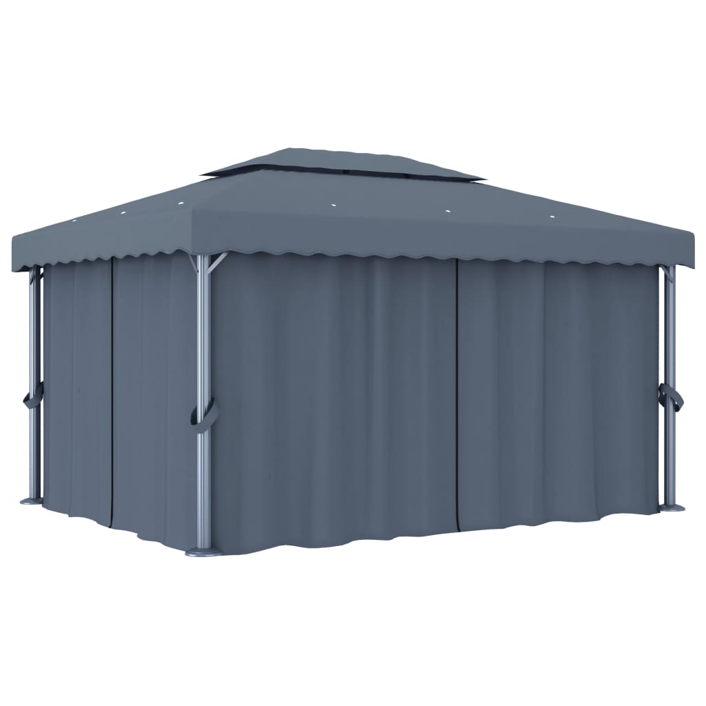 Prieel Met Gordijn En Led-Lichtslinger 4X3 M Kleurig 4 x 3 cm Antraciet