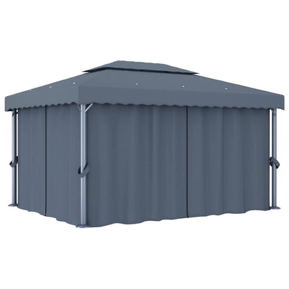 Prieel Met Gordijn En Led-Lichtslinger 4X3 M Kleurig 4 x 3 cm Antraciet