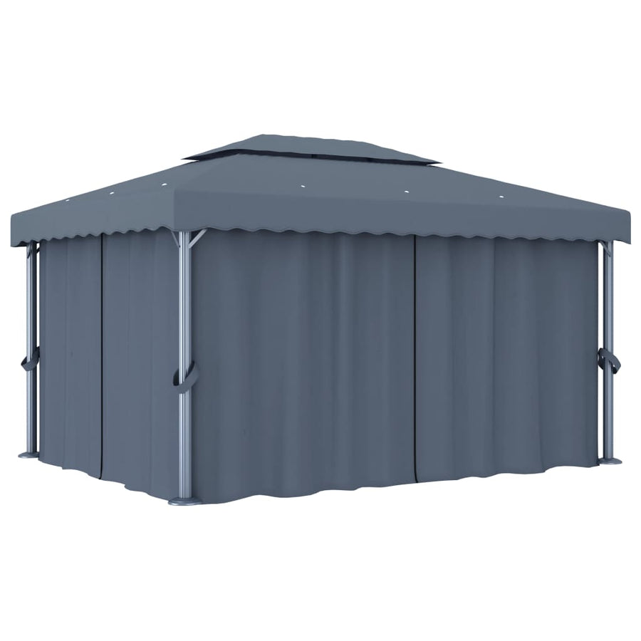 Prieel Met Gordijn En Led-Lichtslinger 4X3 M Kleurig 4 x 3 cm Antraciet