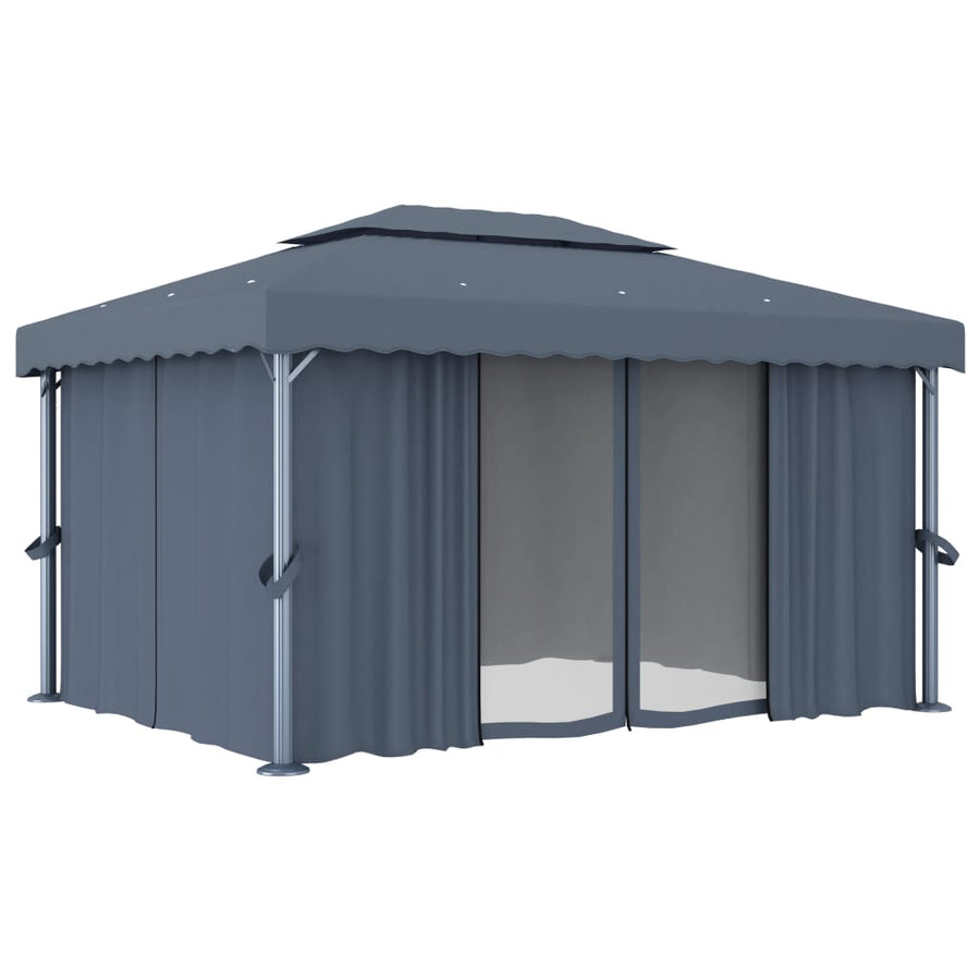 Prieel Met Gordijn En Led-Lichtslinger 4X3 M Kleurig 4 x 3 cm Antraciet