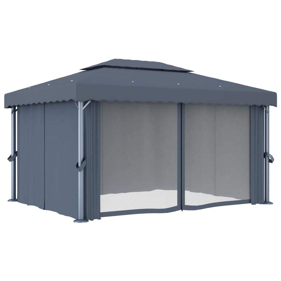 Prieel Met Gordijn En Led-Lichtslinger 4X3 M Kleurig 4 x 3 cm Antraciet