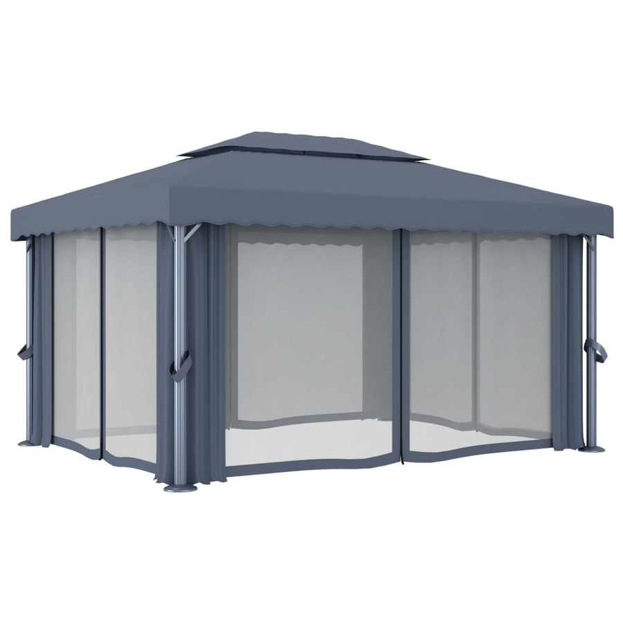 Prieel Met Gordijn En Led-Lichtslinger 4X3 M Kleurig 4 x 3 cm Antraciet