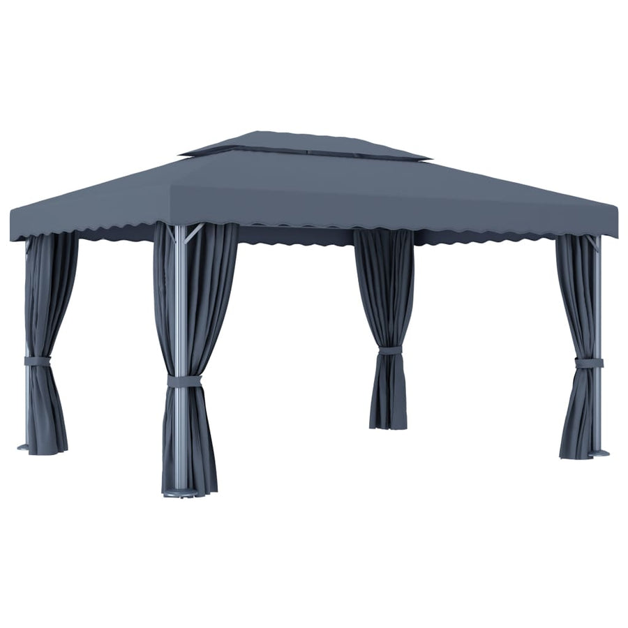 Prieel Met Gordijn En Led-Lichtslinger 4X3 M Kleurig 4 x 3 cm Antraciet