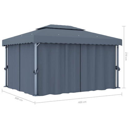 Prieel Met Gordijn En Led-Lichtslinger 4X3 M Kleurig 4 x 3 cm Antraciet