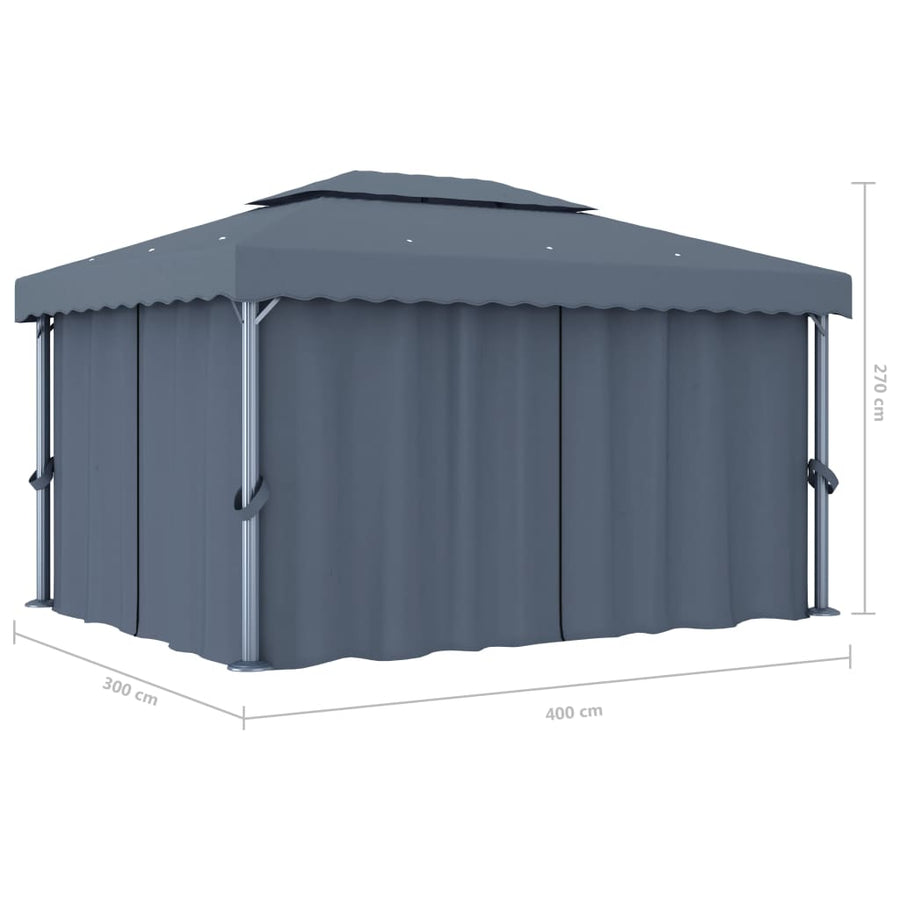 Prieel Met Gordijn En Led-Lichtslinger 4X3 M Kleurig 4 x 3 cm Antraciet