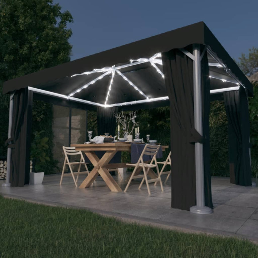 Prieel Met Gordijn En Led-Lichtslinger 4X3 M Kleurig 4 x 3 cm Antraciet