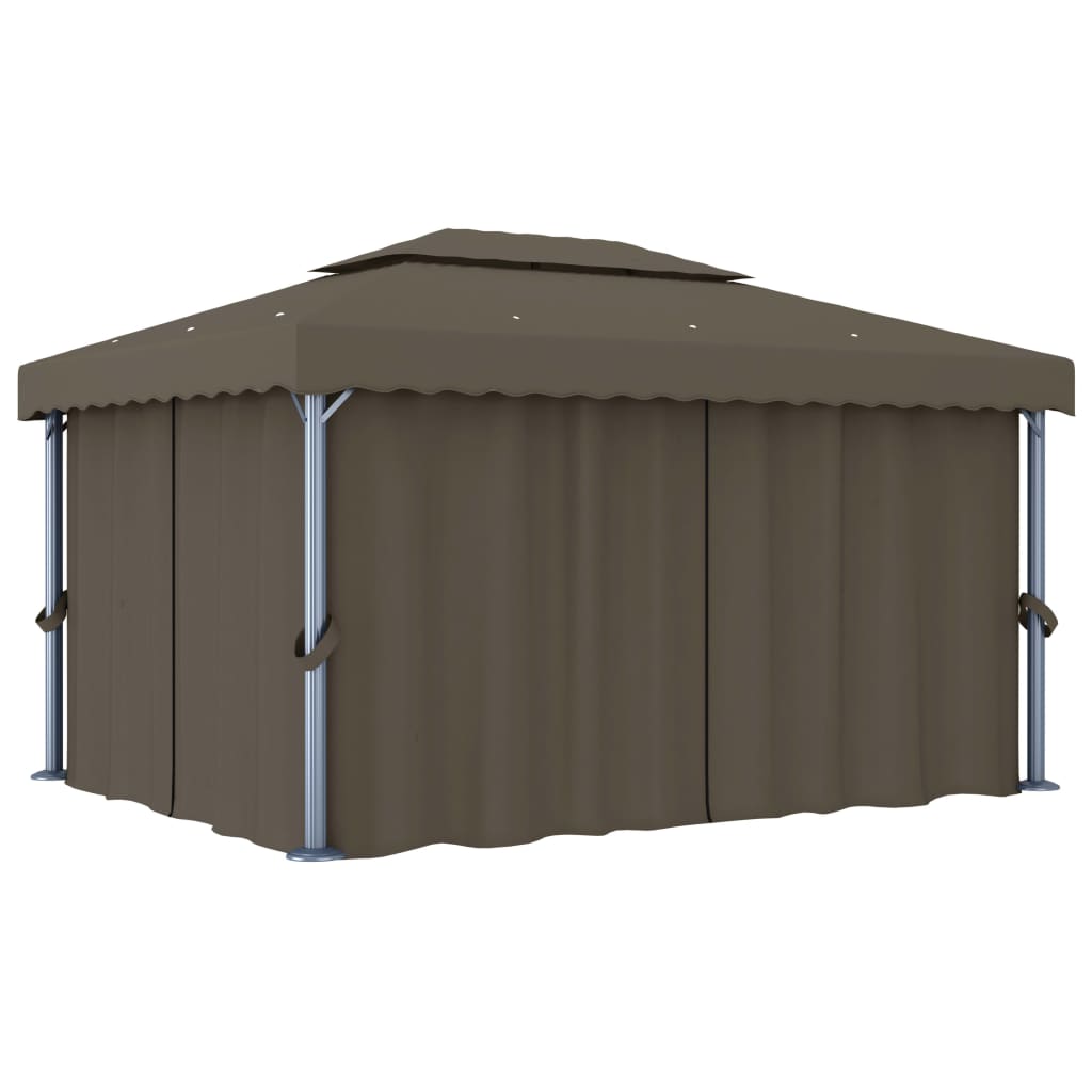 Prieel Met Gordijn En Led-Lichtslinger 4 x 3 m Taupe