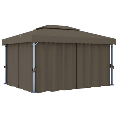 Prieel Met Gordijn En Led-Lichtslinger 4 x 3 m Taupe
