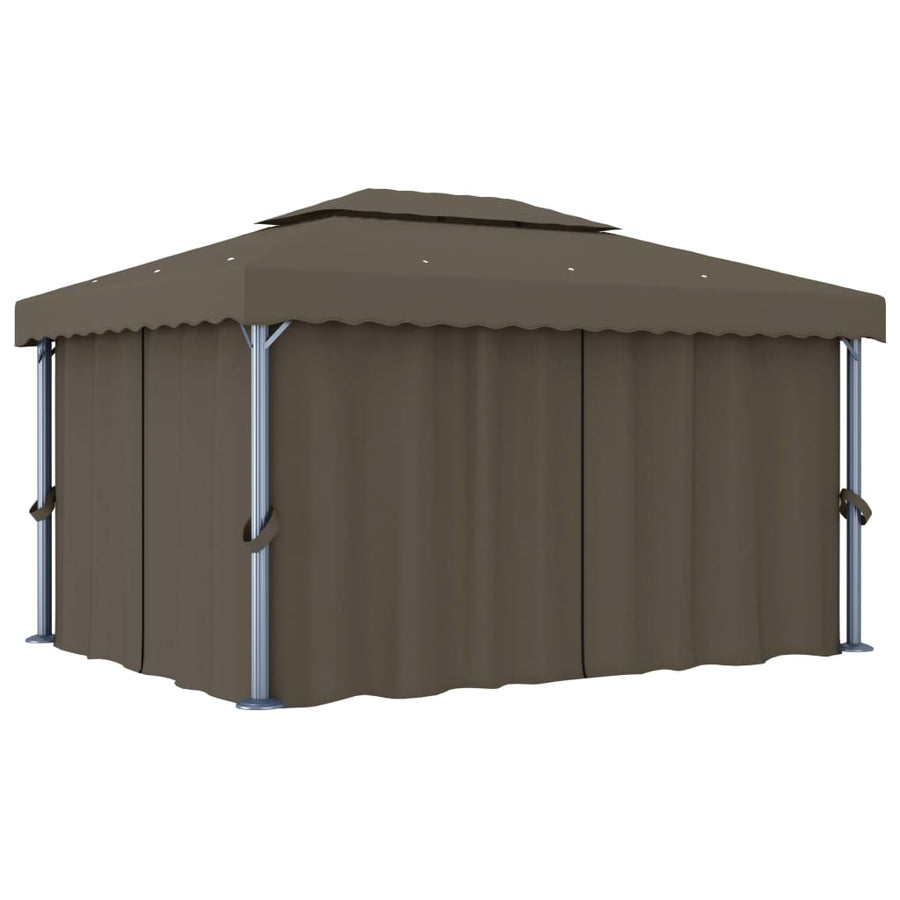 Prieel Met Gordijn En Led-Lichtslinger 4 x 3 m Taupe