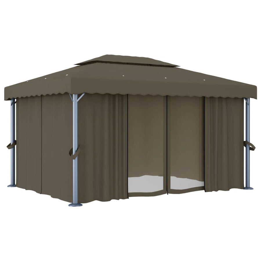 Prieel Met Gordijn En Led-Lichtslinger 4 x 3 m Taupe