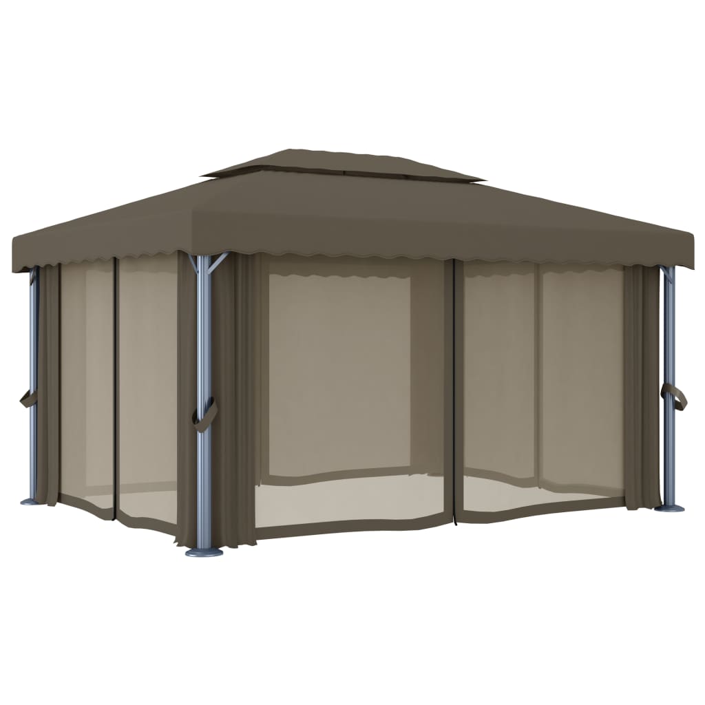 Prieel Met Gordijn En Led-Lichtslinger 4 x 3 m Taupe