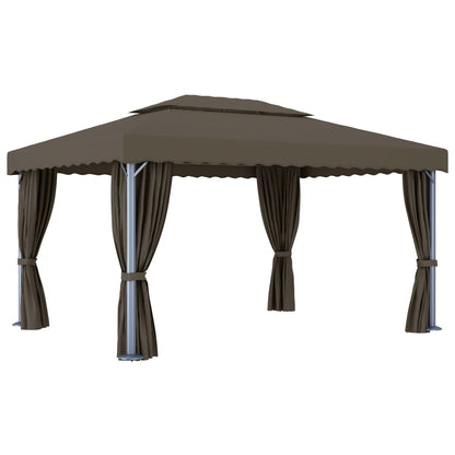 Prieel Met Gordijn En Led-Lichtslinger 4 x 3 m Taupe